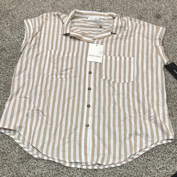 OLIVIA GREY Women's Marigold Stripe Shirt Size L - Picture 3 of 9